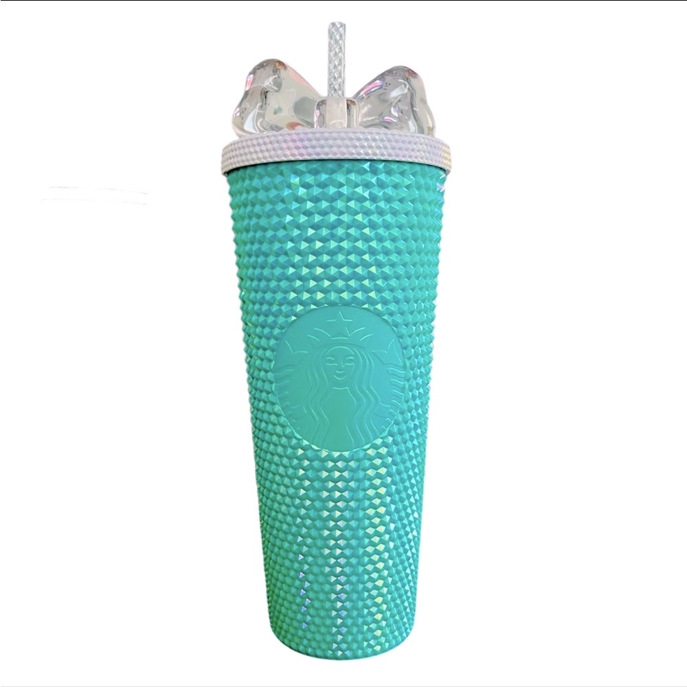 🩵 BNWT STARBUCKS STUDDED Tiffany Blue 🩵Tumbler With Bow Topper 2023 Release.